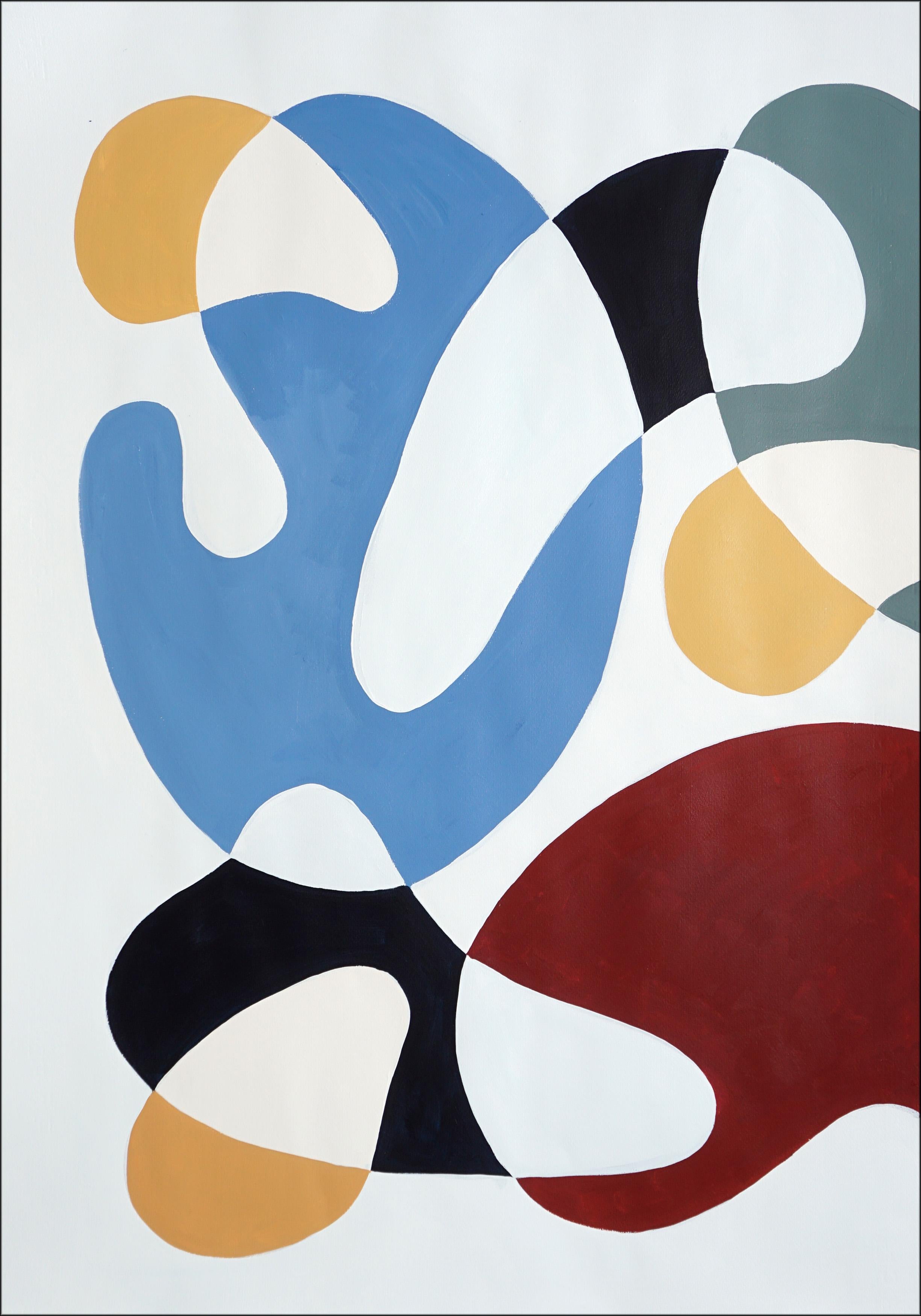 Primary Color Curves, Mid-century Modern Shapes, Triptych, Organic Forms, Paper - Gray Abstract Painting by Ryan Rivadeneyra