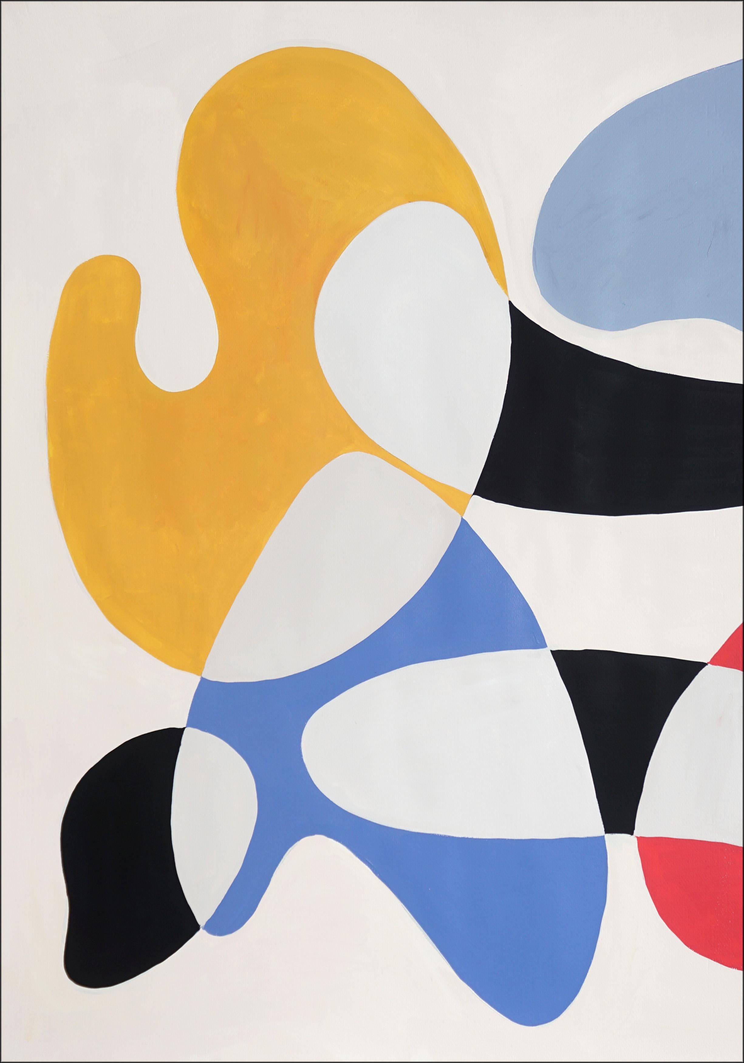 Primary Color Curves, Mid-century Modern Shapes, Triptych, Organic Forms, Paper - Beige Abstract Painting by Ryan Rivadeneyra