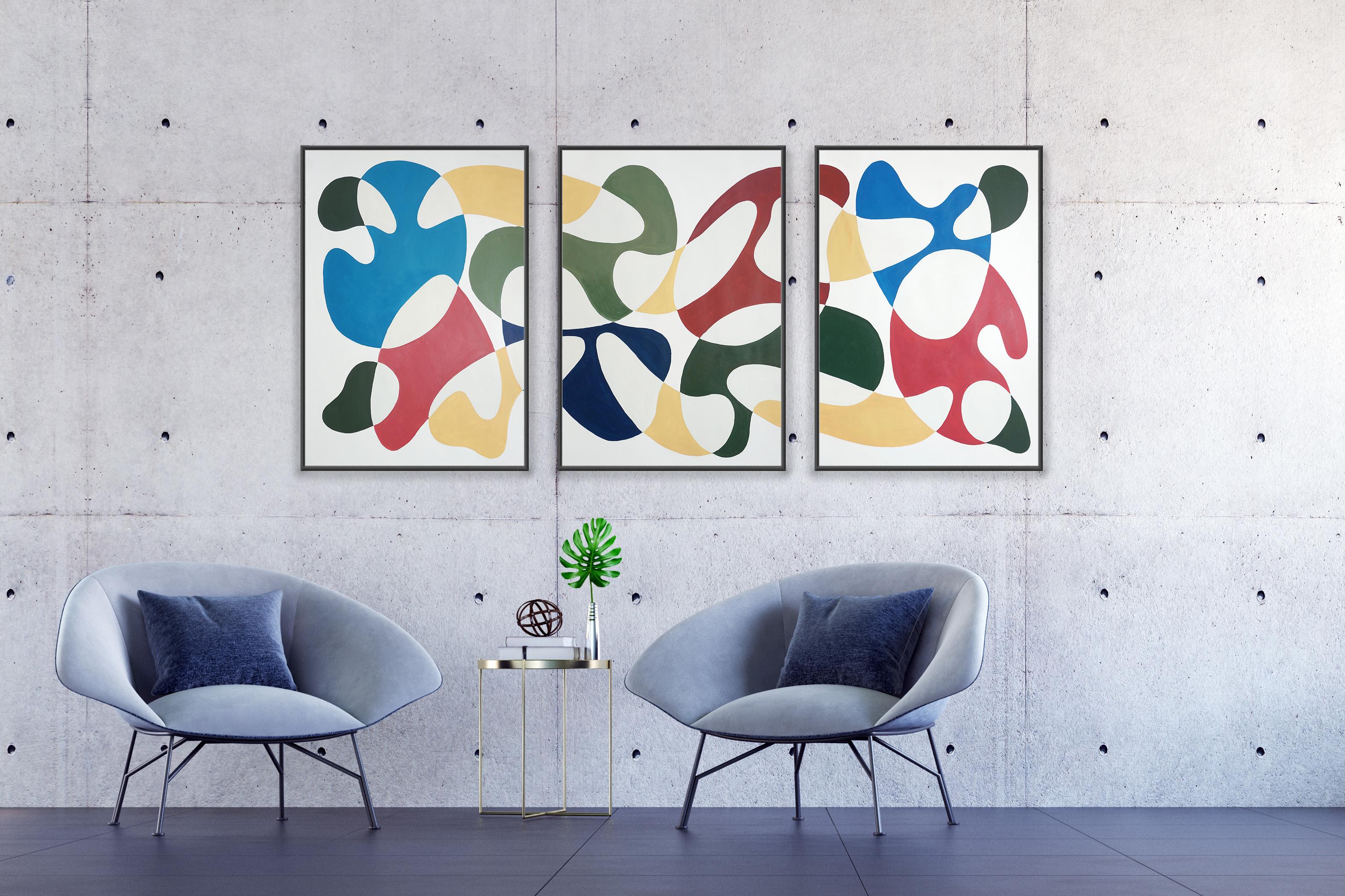 Kurven in Primärfarben, Moderne Formen aus der Mitte des Jahrhunderts, Triptychon, Organische Formen, Papier im Angebot 2