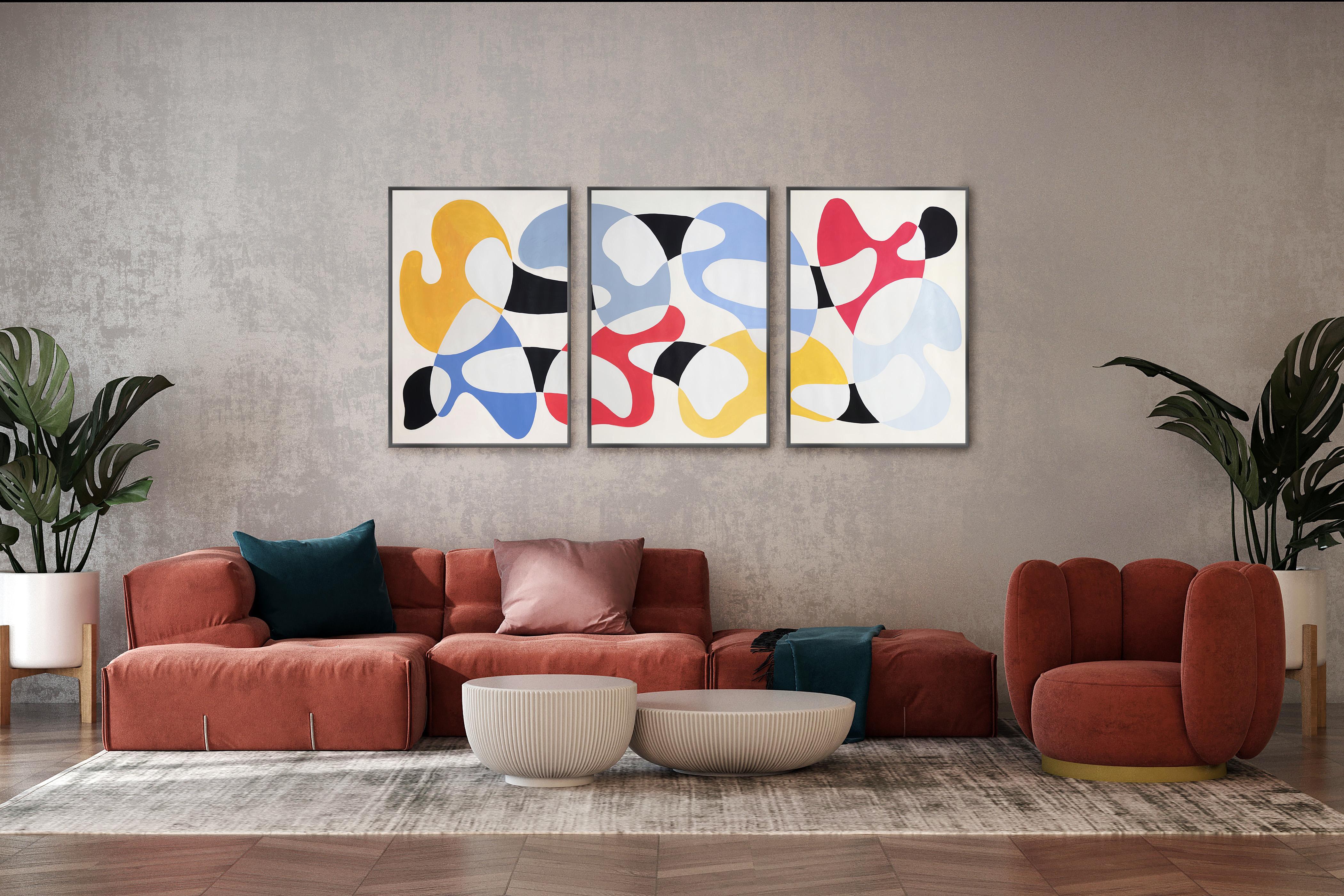 Primary Color Curves, Mid-century Modern Shapes, Triptych, Organic Forms, Paper For Sale 2