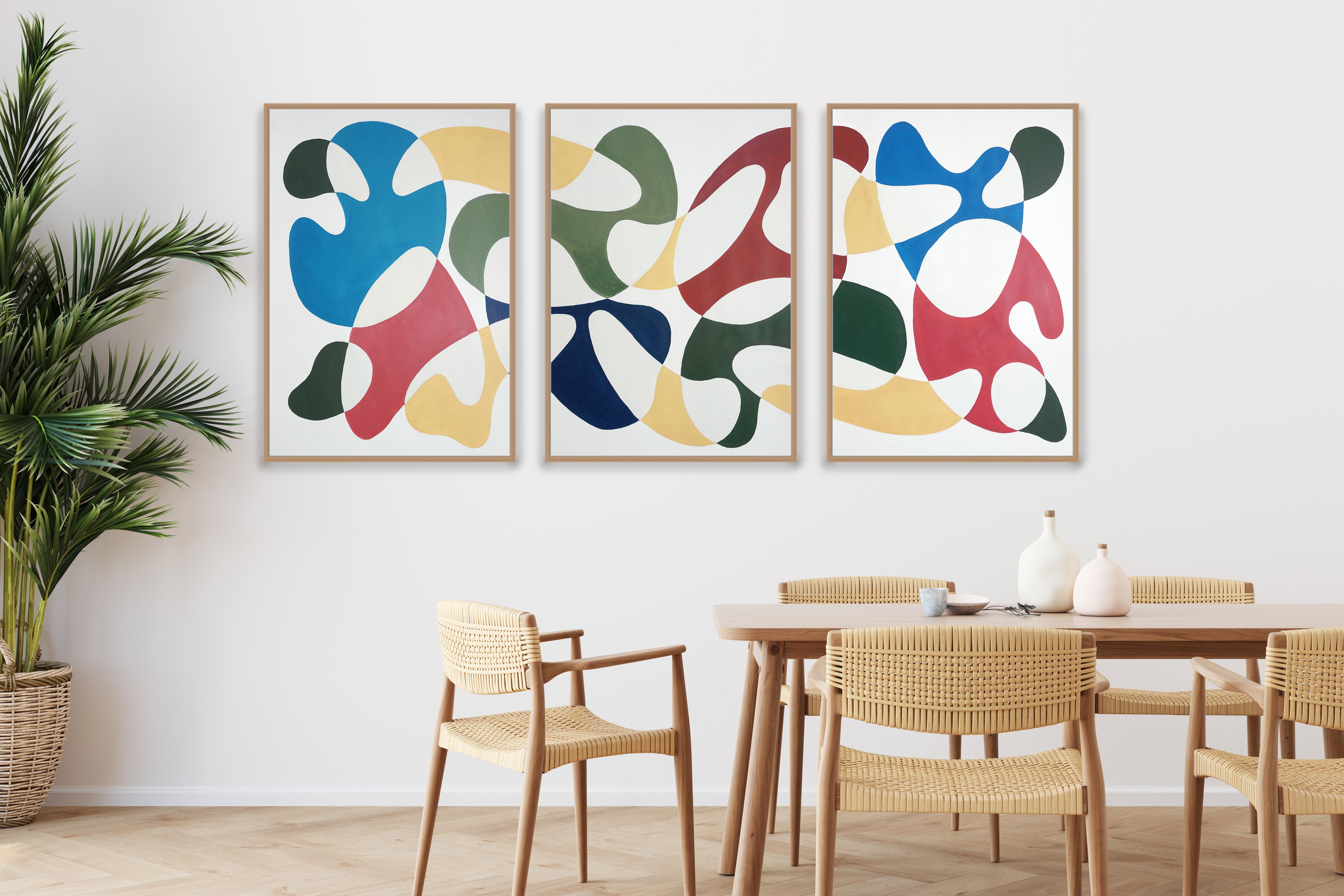 Kurven in Primärfarben, Moderne Formen aus der Mitte des Jahrhunderts, Triptychon, Organische Formen, Papier im Angebot 4