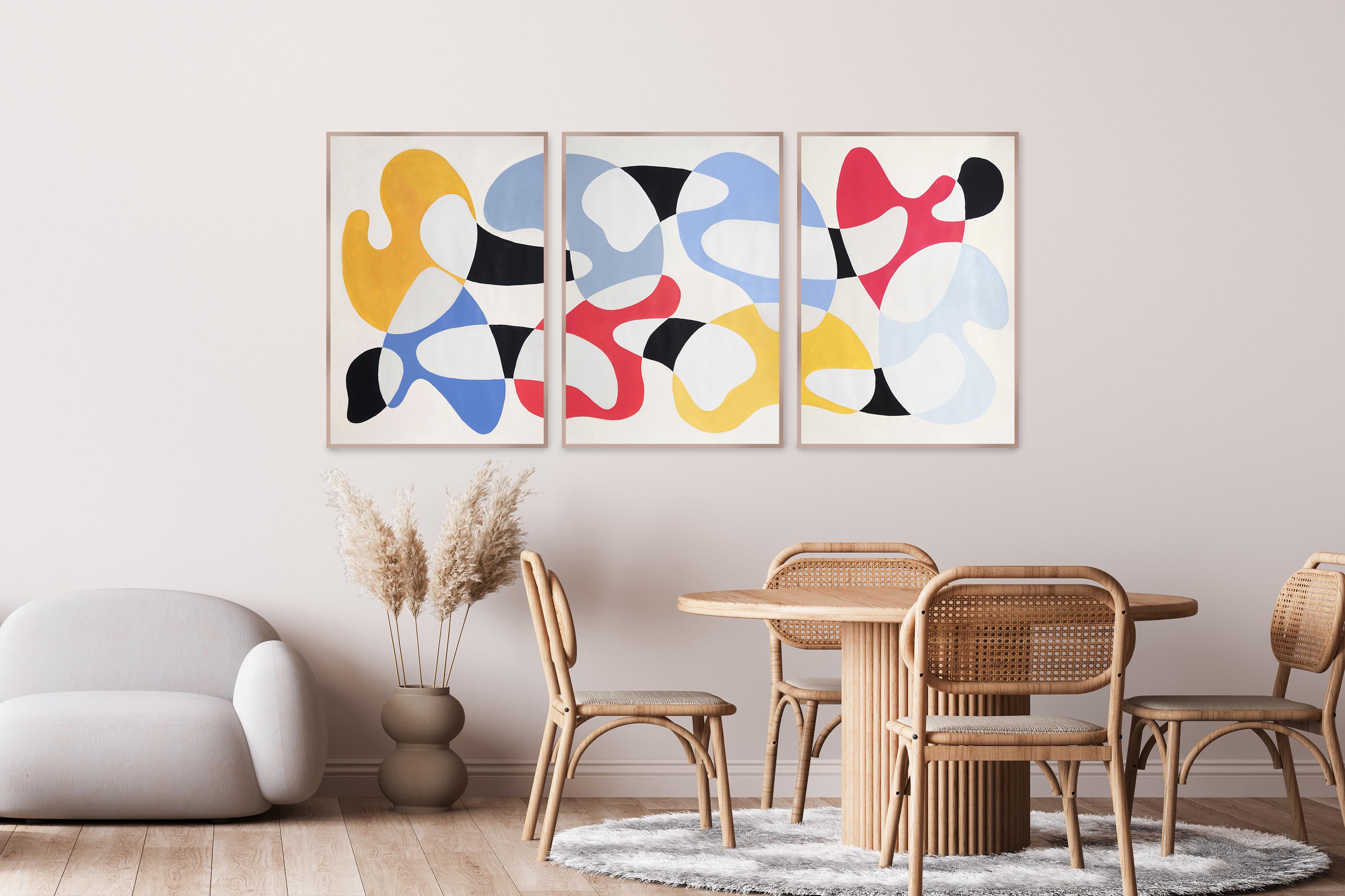 Primary Color Curves, Mid-century Modern Shapes, Triptych, Organic Forms, Paper For Sale 4