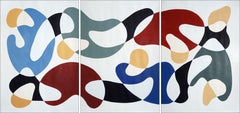 Primary Color Curves, Mid-century Modern Shapes, Triptych, Organic Forms, Paper