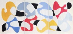 Primary Color Curves, Mid-century Modern Shapes, Triptych, Organic Forms, Paper