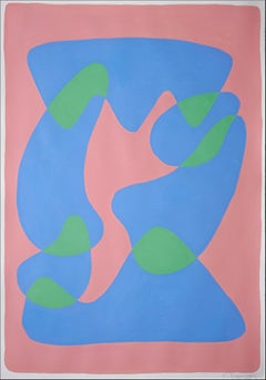 Abstract Couple Figures, Pink, Blue and Green, Pastel Tones Figures, Mid-Century