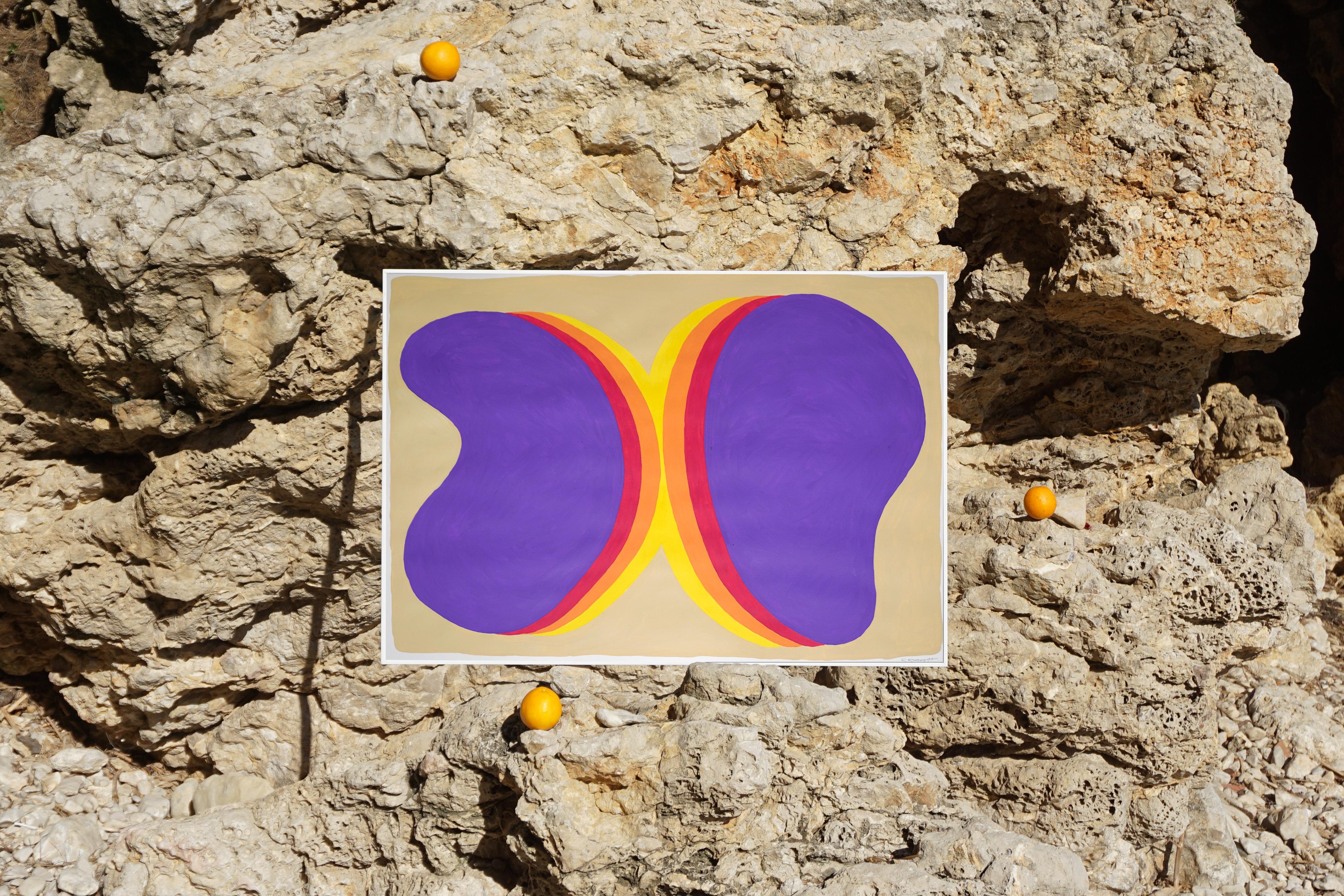 Purple Desert Mirage, Large Geometric Painting in Pale Tones, Rainbow Gradient  For Sale 1