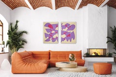 Purple Desert Pools, Large Diptych Mid-Century Modern Shapes Mauve, Pink, Beige