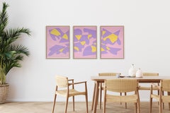 Purple Mountains and Pools, Overlapping Avant Garde Shapes Triptych Pink Yellow