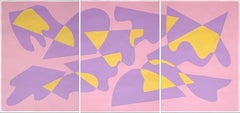 Purple Mountains and Pools, Overlapping Avant Garde Shapes Triptych Pink Yellow