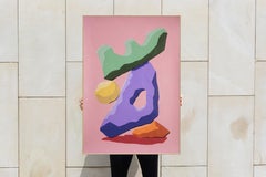 Purple Treehouse, Abstract Geometric Sculpture, Rustic Totem on Pink, Render