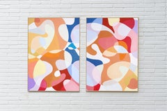 Rainbow Curves, Painter's Palette Translucent Shapes, Large Diptych on Paper