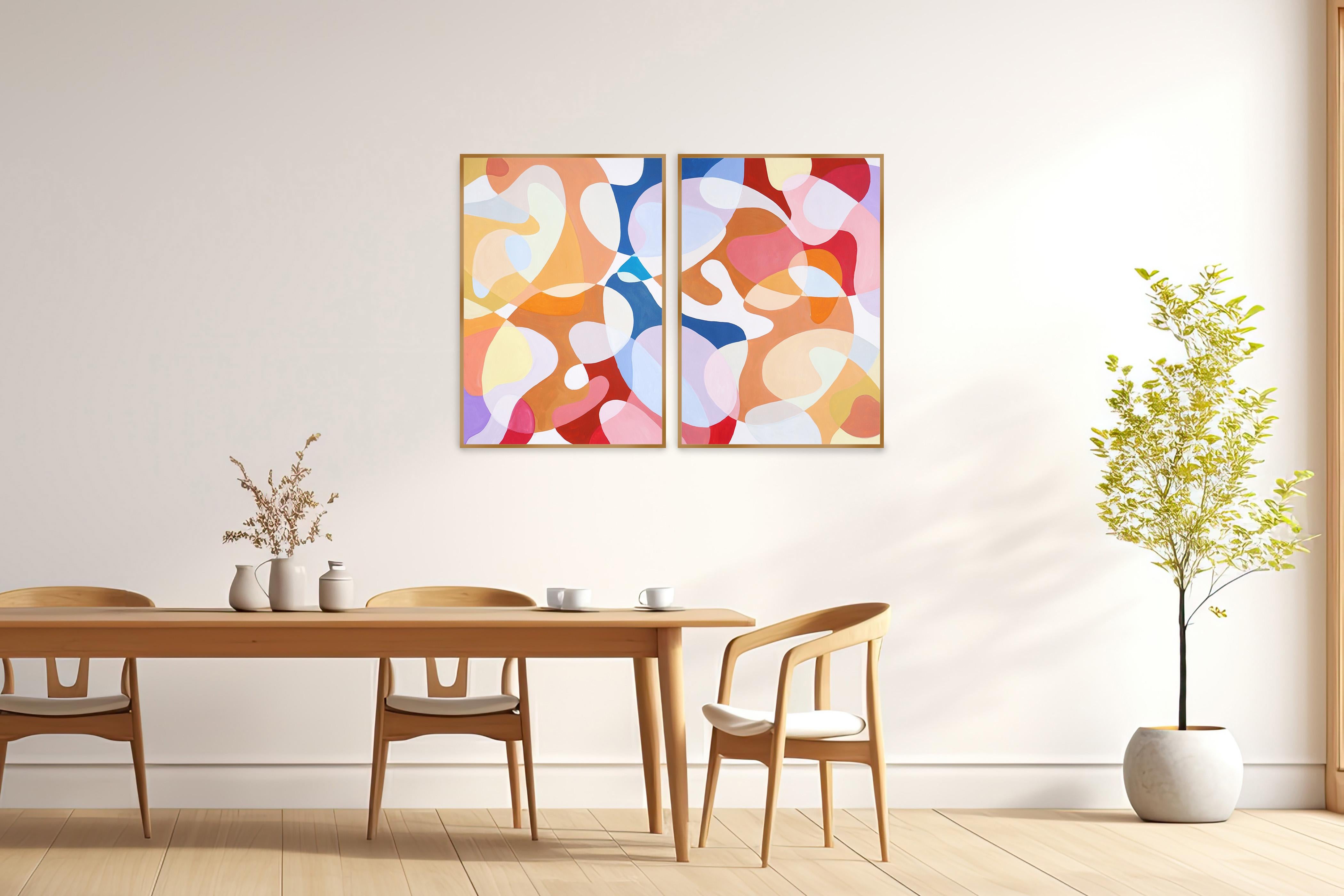 Rainbow Curves, Painter's Palette Translucent Shapes, Large Diptych on Paper - American Modern Painting by Ryan Rivadeneyra