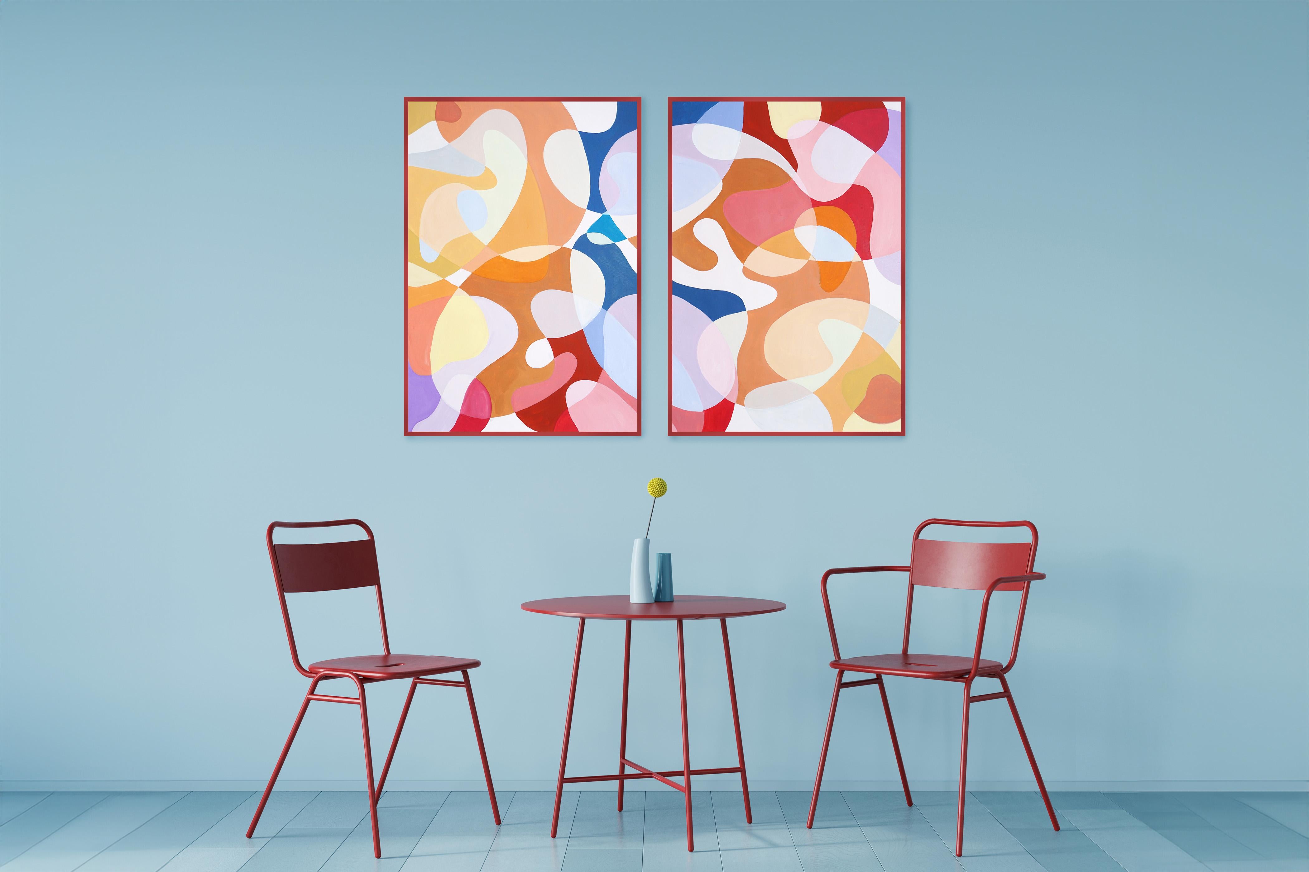 Rainbow Curves, Painter's Palette Translucent Shapes, Large Diptych on Paper - Beige Abstract Painting by Ryan Rivadeneyra