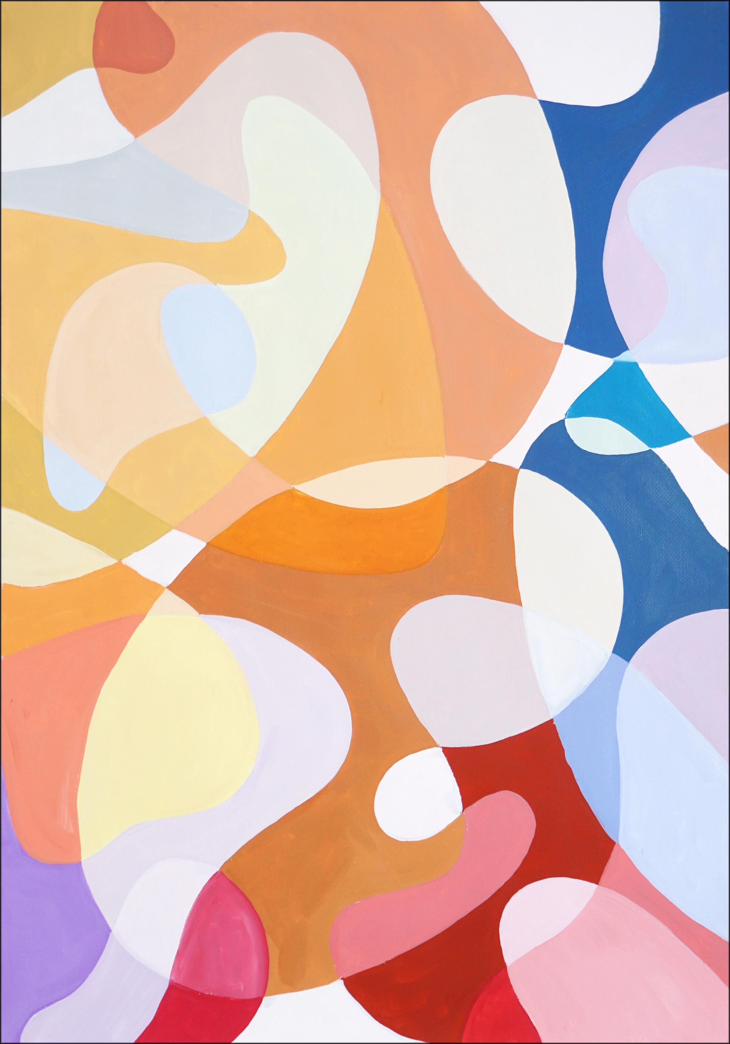 This is a modernist-inspired painting, drawing influence from the bold creativity of 1950s, 60s, and 70s art. The composition features overlapping painter’s palette silhouettes, creating a harmonious interplay of form and color. Its simplicity and