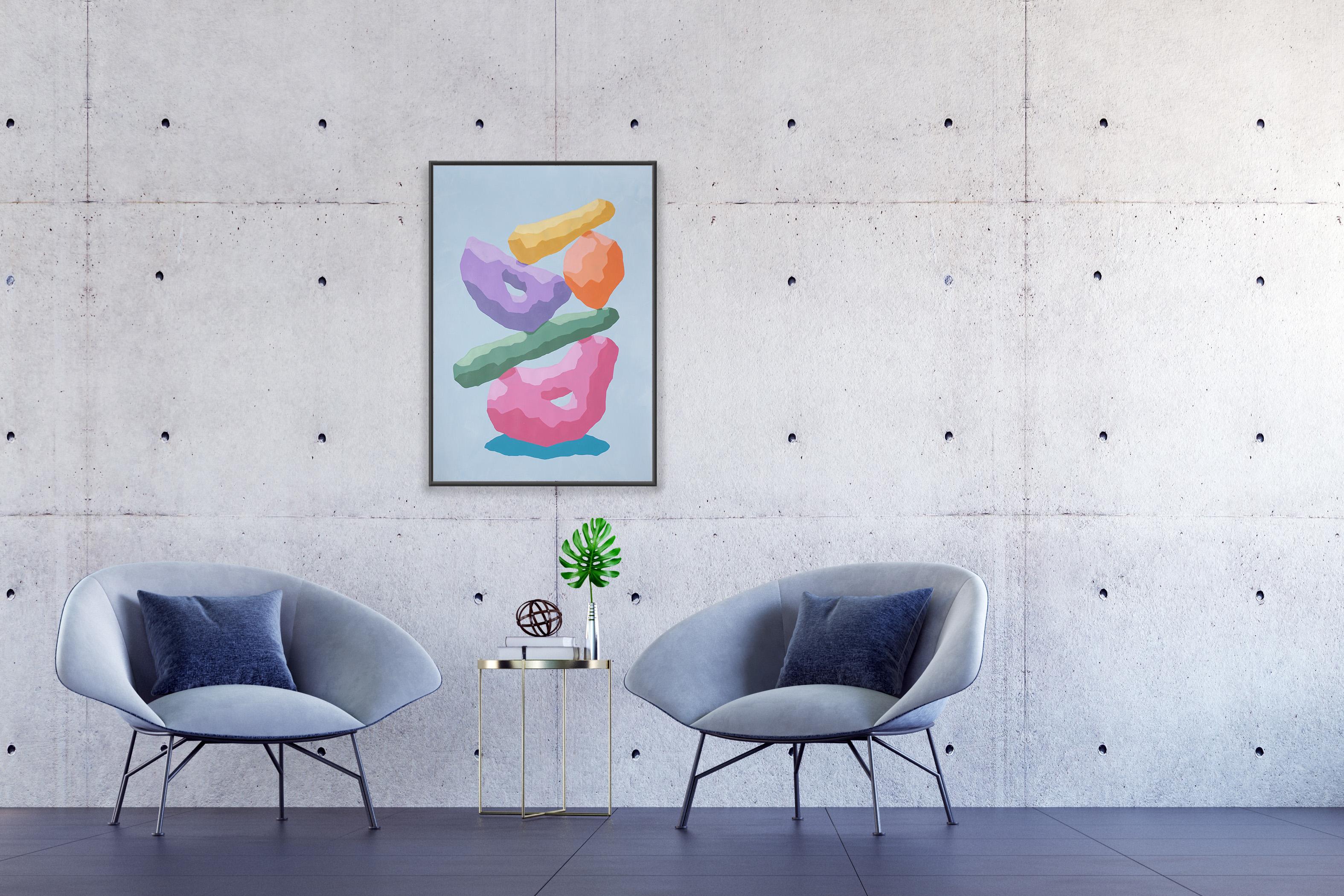Rainbow Totem, Pastel Tones 3D Render Style Sculpture, Pink, Blue, Yellow Shapes For Sale 2