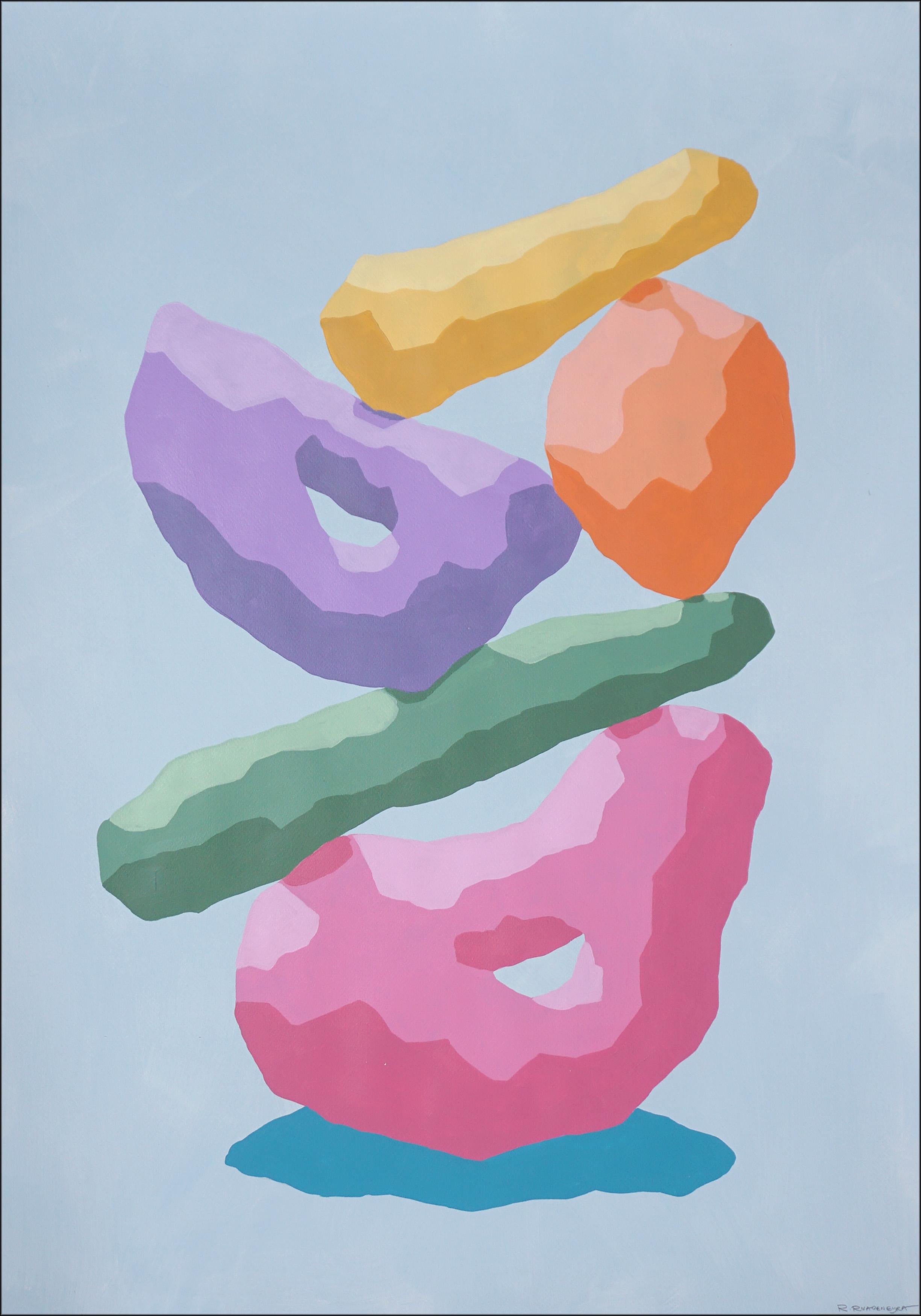 Abstract Painting Ryan Rivadeneyra - Totem arc-en-ciel aux tons pastel, sculpture de style rendu 3D, formes roses, bleues, jaunes