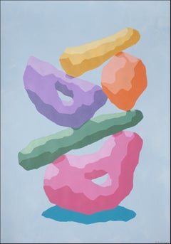 Regenbogen-Totem, Pastelltöne, Skulptur im 3D- Render-Stil, Rosa, Blau, Gelbtöne