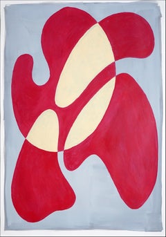 Red Lipstick Burst, Avant-garde Overlapping Shapes on Gray, Acrylic on Paper
