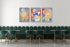 Rocks Over Moss, formes modernes du milieu du siècle, tons terreux, triptyque de peinture, 2025