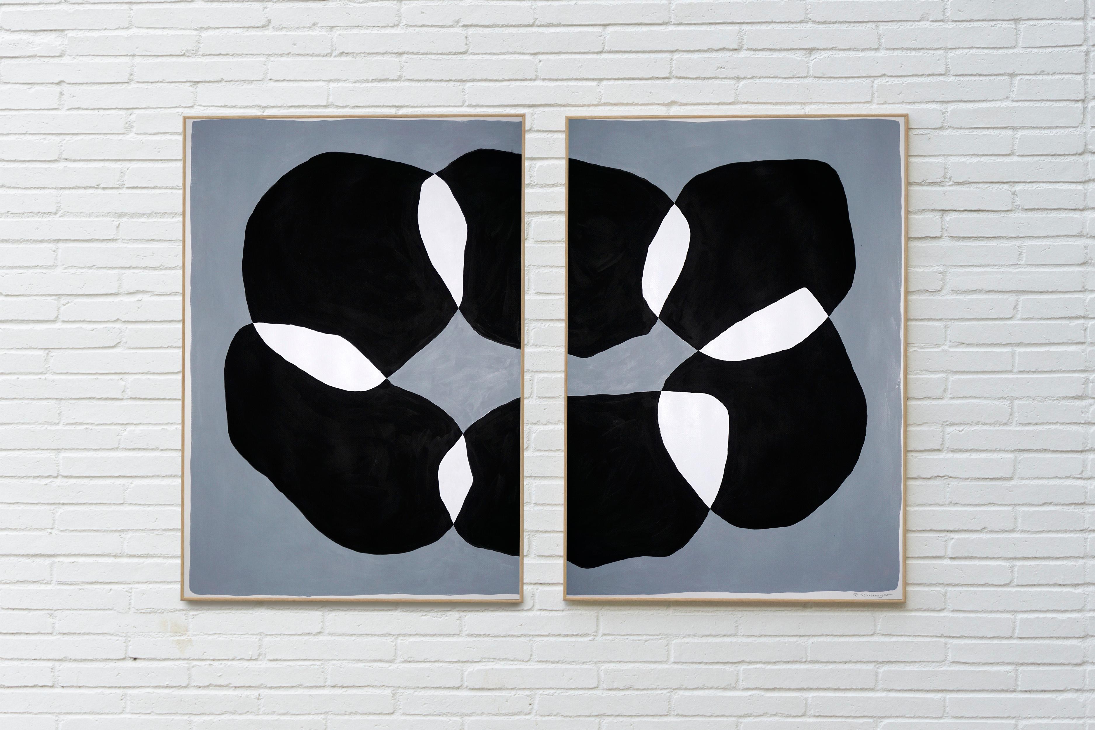 Shadow Stones, Black and White Large Diptych, Abstract Bold Patterns on Paper 4