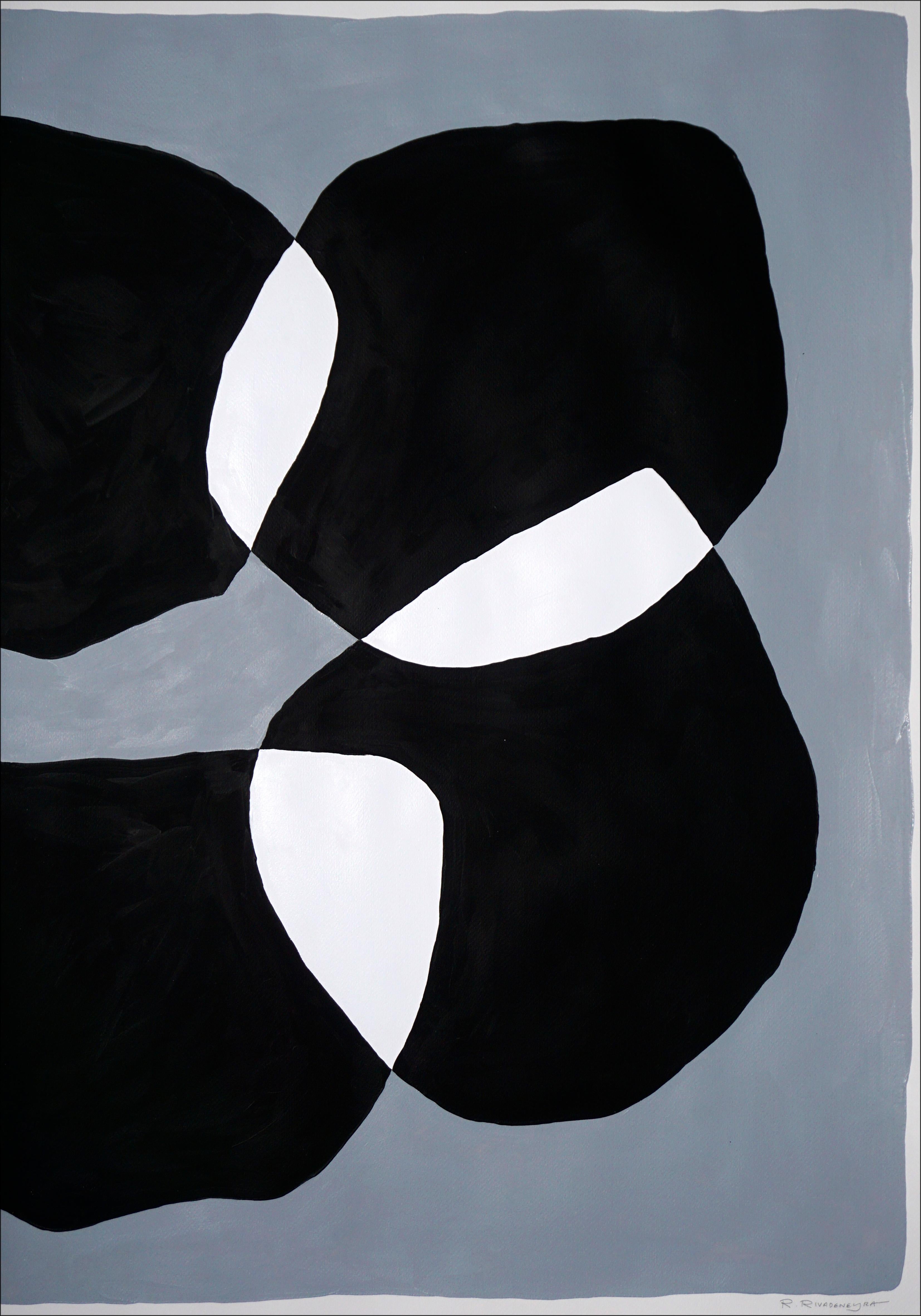 Shadow Stones, Black and White Large Diptych, Abstract Bold Patterns on Paper - Art Deco Painting by Ryan Rivadeneyra