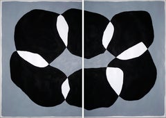 Shadow Stones, Black and White Large Diptych, Abstract Bold Patterns on Paper