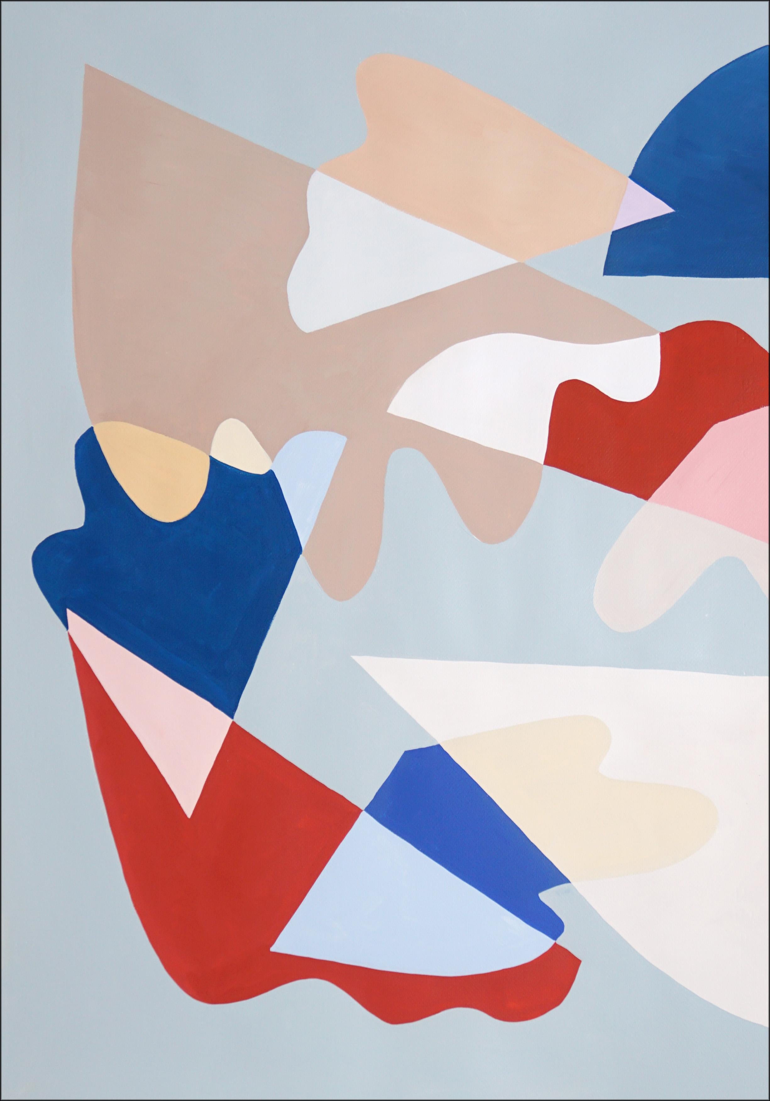 Piastrelle in frantumi, dittico astratto rosso e blu di forme mimetiche, acrilico su carta - Painting Cubismo analitico di Ryan Rivadeneyra