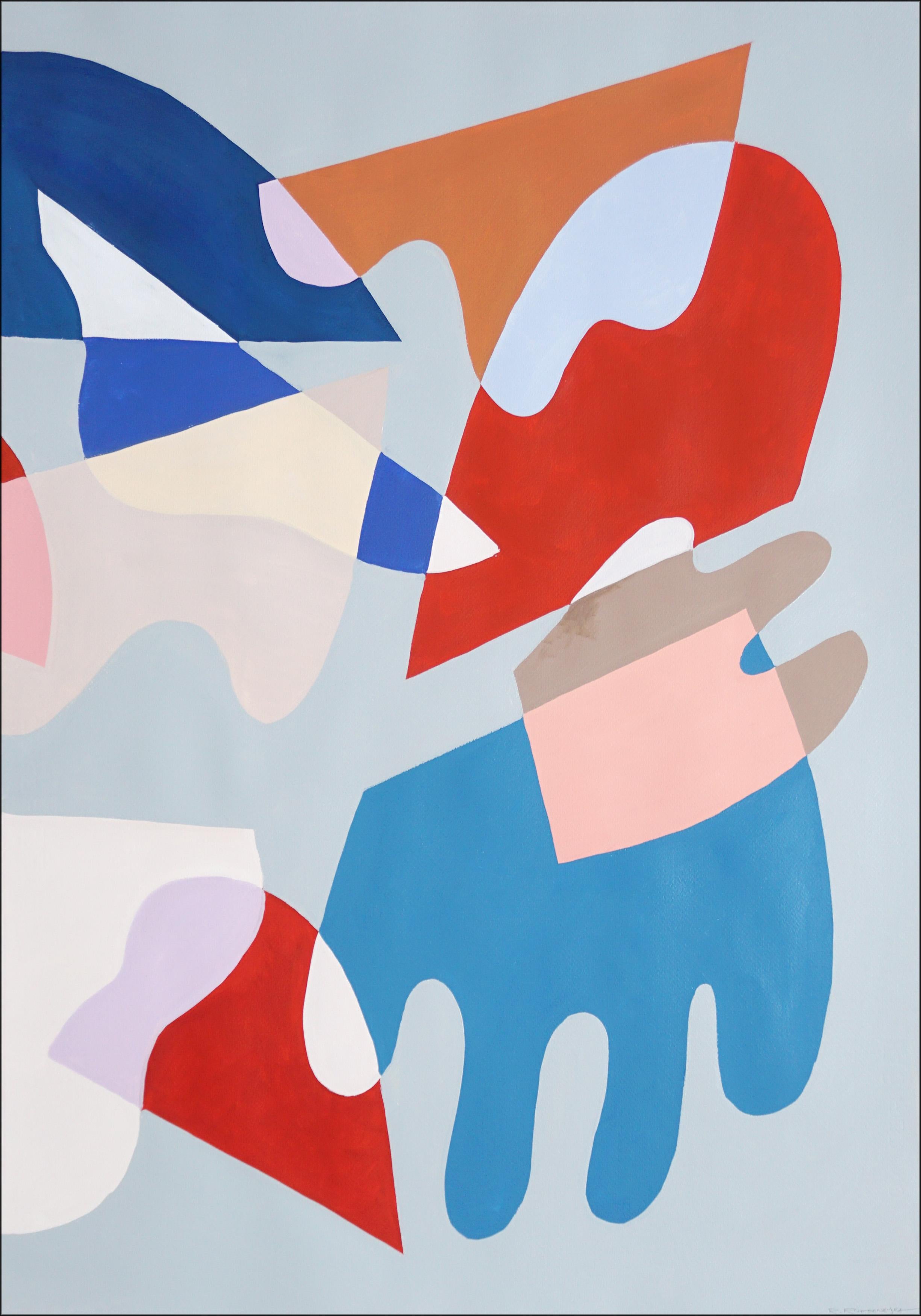 Piastrelle in frantumi, dittico astratto rosso e blu di forme mimetiche, acrilico su carta - Abstract Painting Grigio di Ryan Rivadeneyra