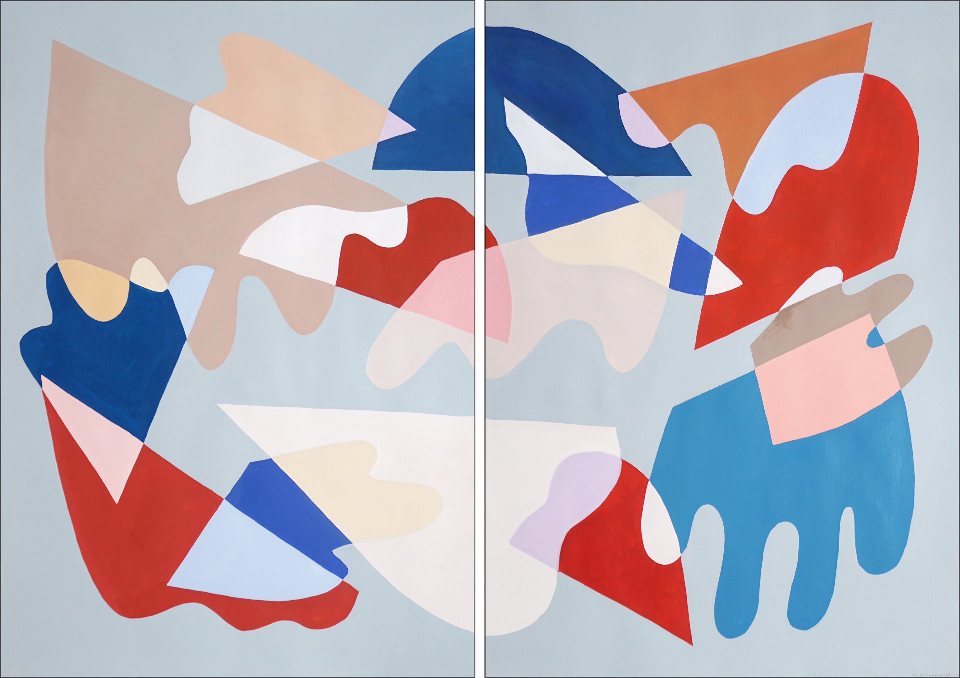 Abstract Painting di Ryan Rivadeneyra - Piastrelle in frantumi, dittico astratto rosso e blu di forme mimetiche, acrilico su carta