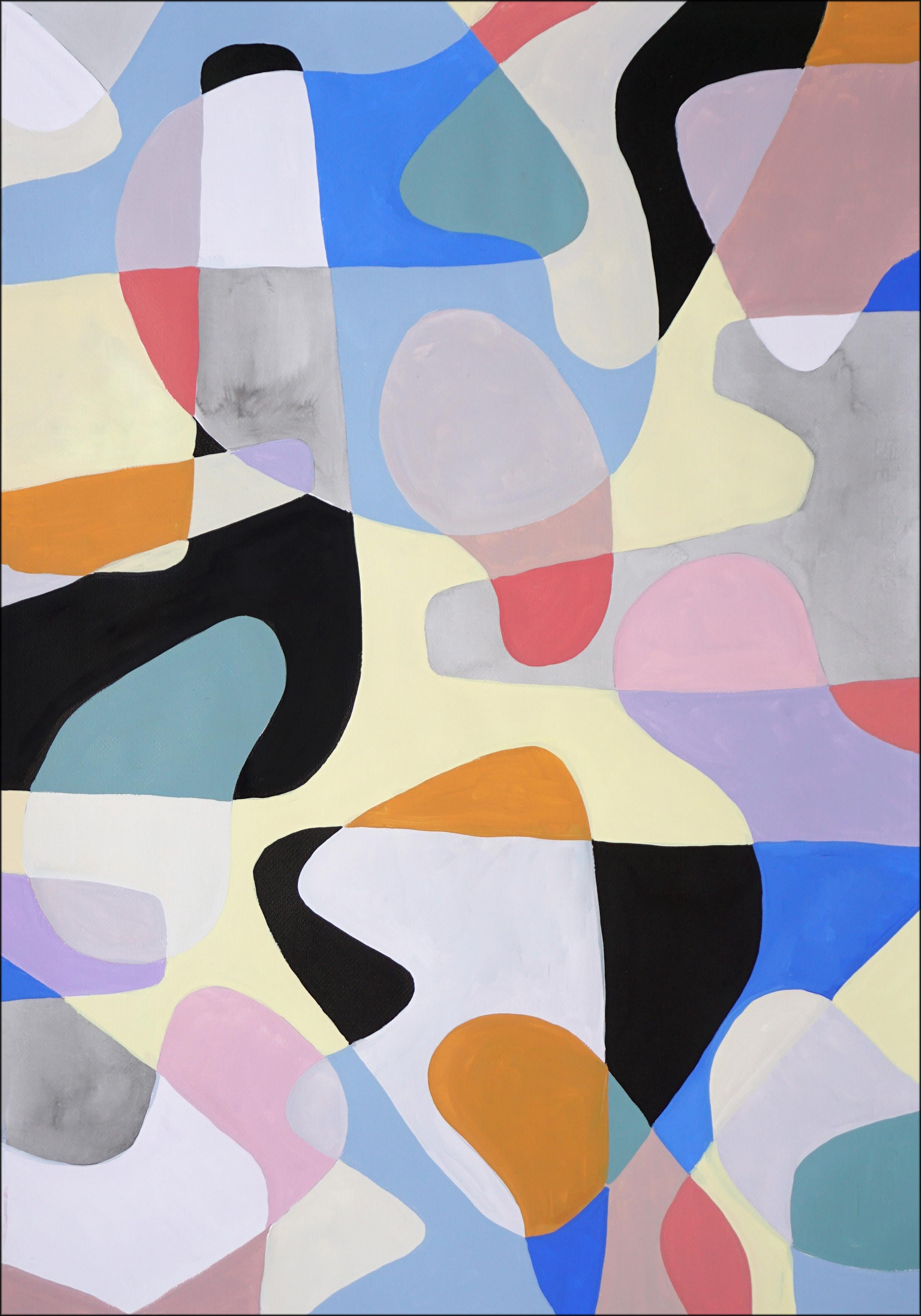 Díptico de Formas Modernistas Barajadas, Formas Vanguardistas Superpuestas en Tonos Pasteles - Abstract Painting Gris de Ryan Rivadeneyra