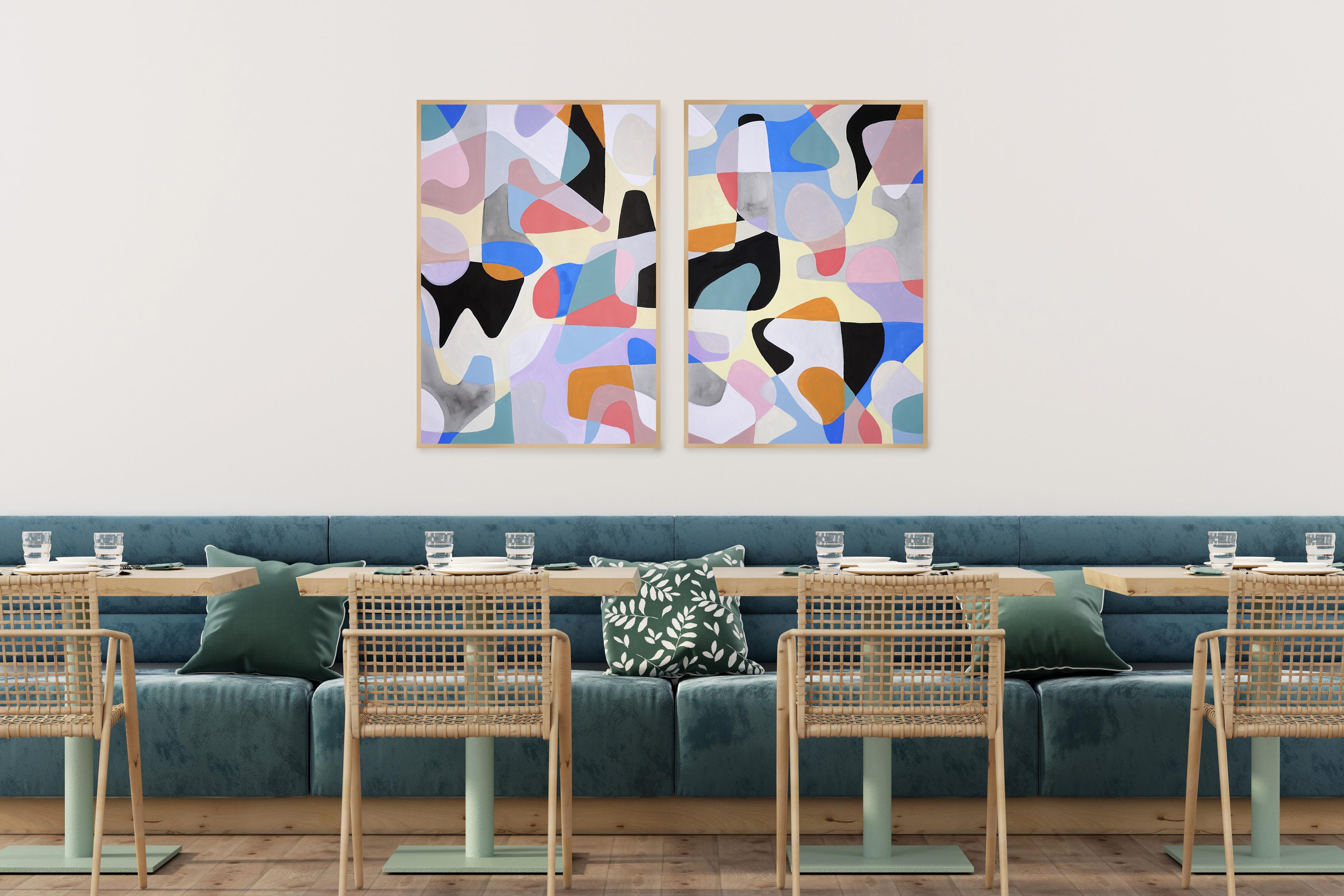 Se trata de un cuadro de inspiración modernista, que bebe de la audaz creatividad del arte de los años 50, 60 y 70. La composición presenta siluetas de paleta de pintor superpuestas, creando una armoniosa interacción de forma y color. Su sencillez y