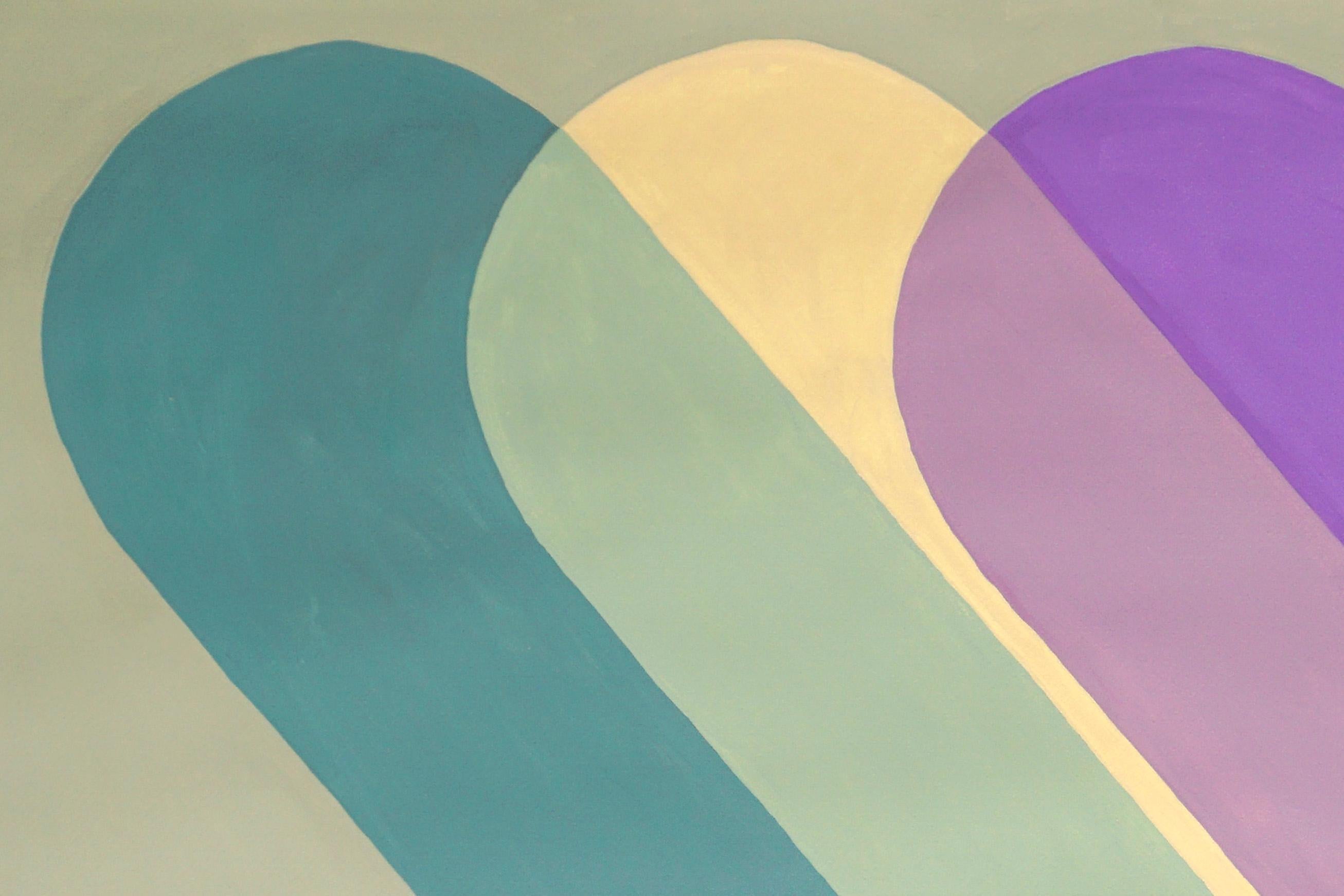 Toni pastello, verde muschio, giallo, viola, semplici forme rotonde Lucidi - Painting Moderno di Ryan Rivadeneyra