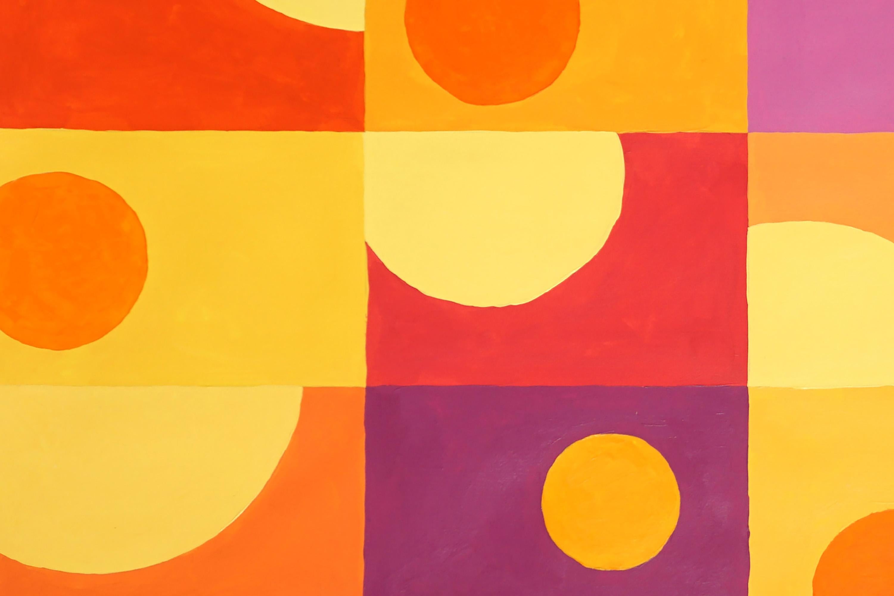 Sixteen Sunsets, Warm Tones Yellow, Orange, Red, Geometric Horizontal Grid Tiles For Sale 2