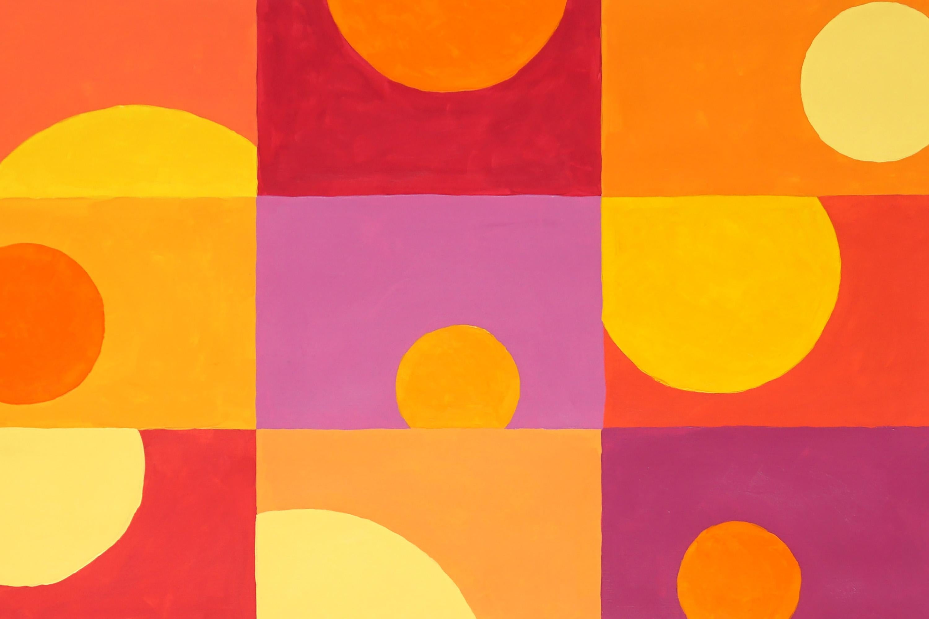 Sixteen Sunsets, Warm Tones Yellow, Orange, Red, Geometric Horizontal Grid Tiles For Sale 3