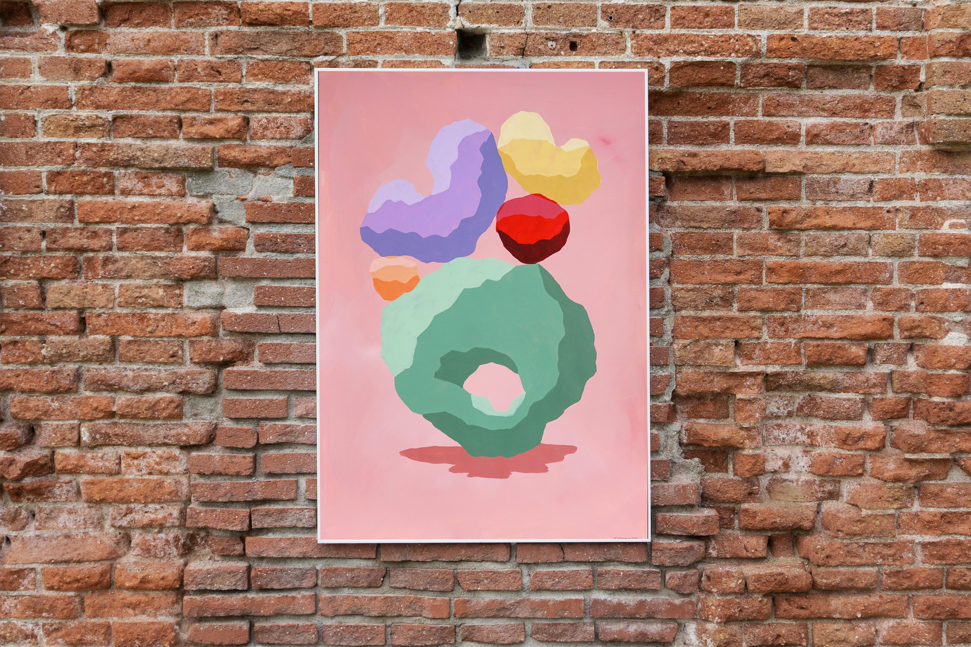 Cactus del desierto de Sonora, pila geométrica en tonos pastel, piedras en verde, rosa, 3D - Painting de Ryan Rivadeneyra