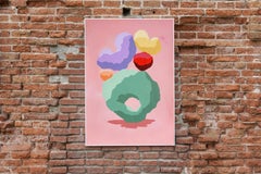 Sonora Desert Cactus, Pastel Tones Geometric Stack, Stones in Green, Pink, 3D