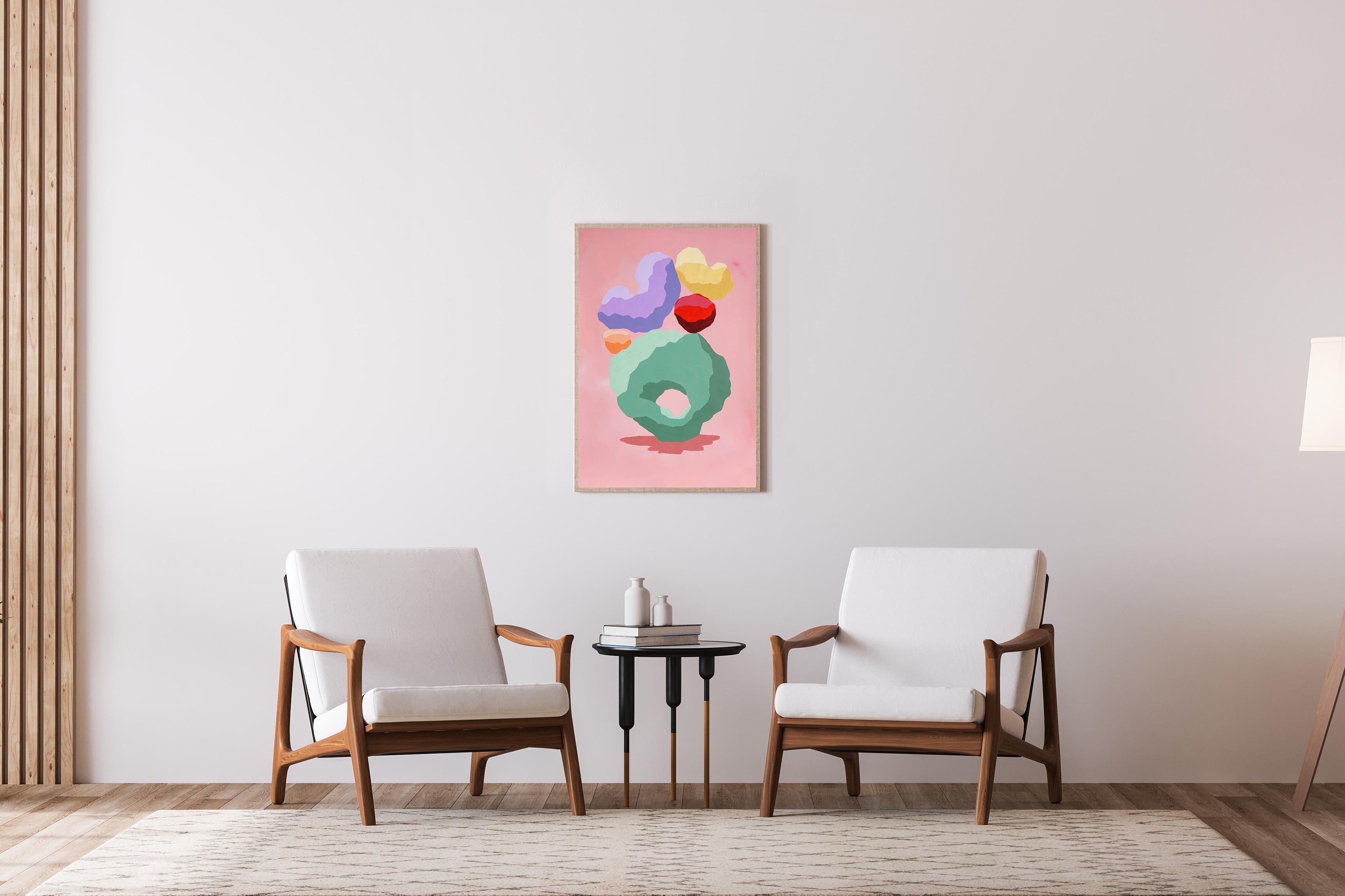 Cactus del desierto de Sonora, pila geométrica en tonos pastel, piedras en verde, rosa, 3D en venta 1
