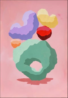 Cactus del deserto di Sonora, pila geometrica dai toni pastello, pietre in verde, rosa, 3D
