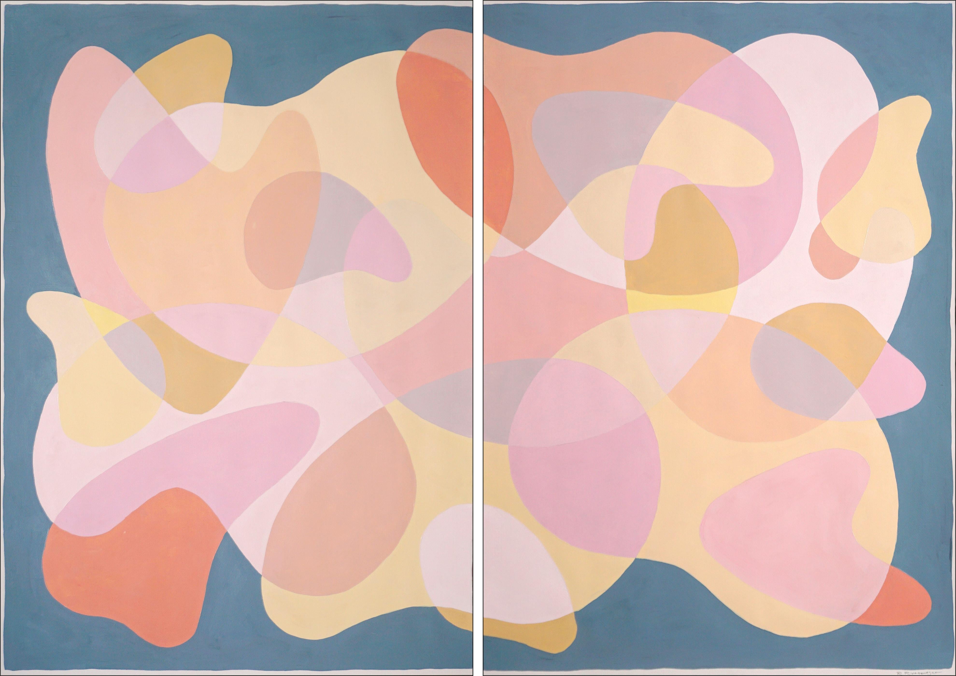 Spinning Naked Body, Nude Tones, Gray Diptych Mid-Century Shapes Transparencies 