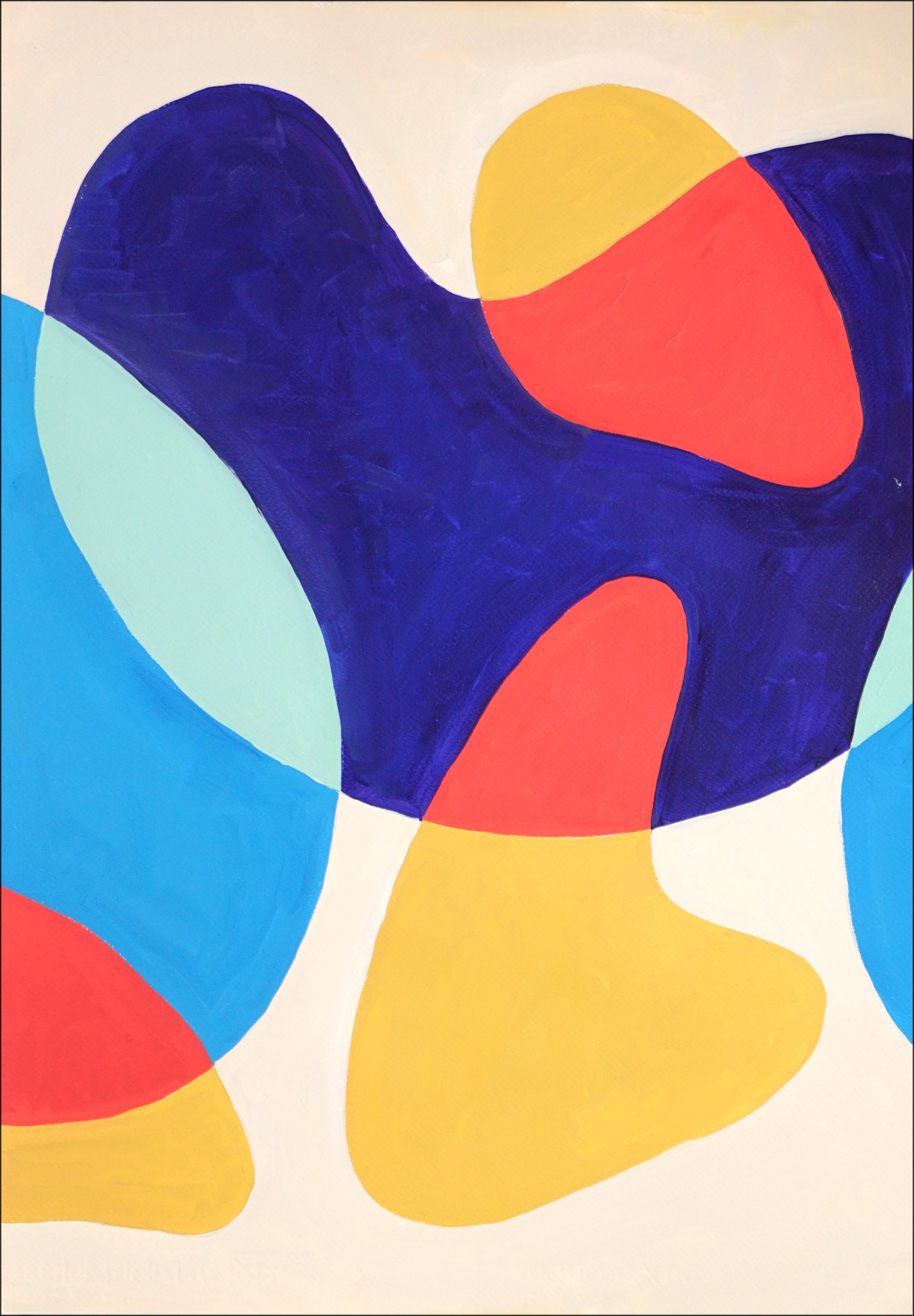Swimming Pools in The Desert, Abstract Modern Shapes in Primary Tones, Triptych 1