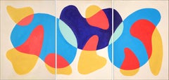 Swimming Pools in The Desert, Abstract Modern Shapes in Primary Tones, Triptych