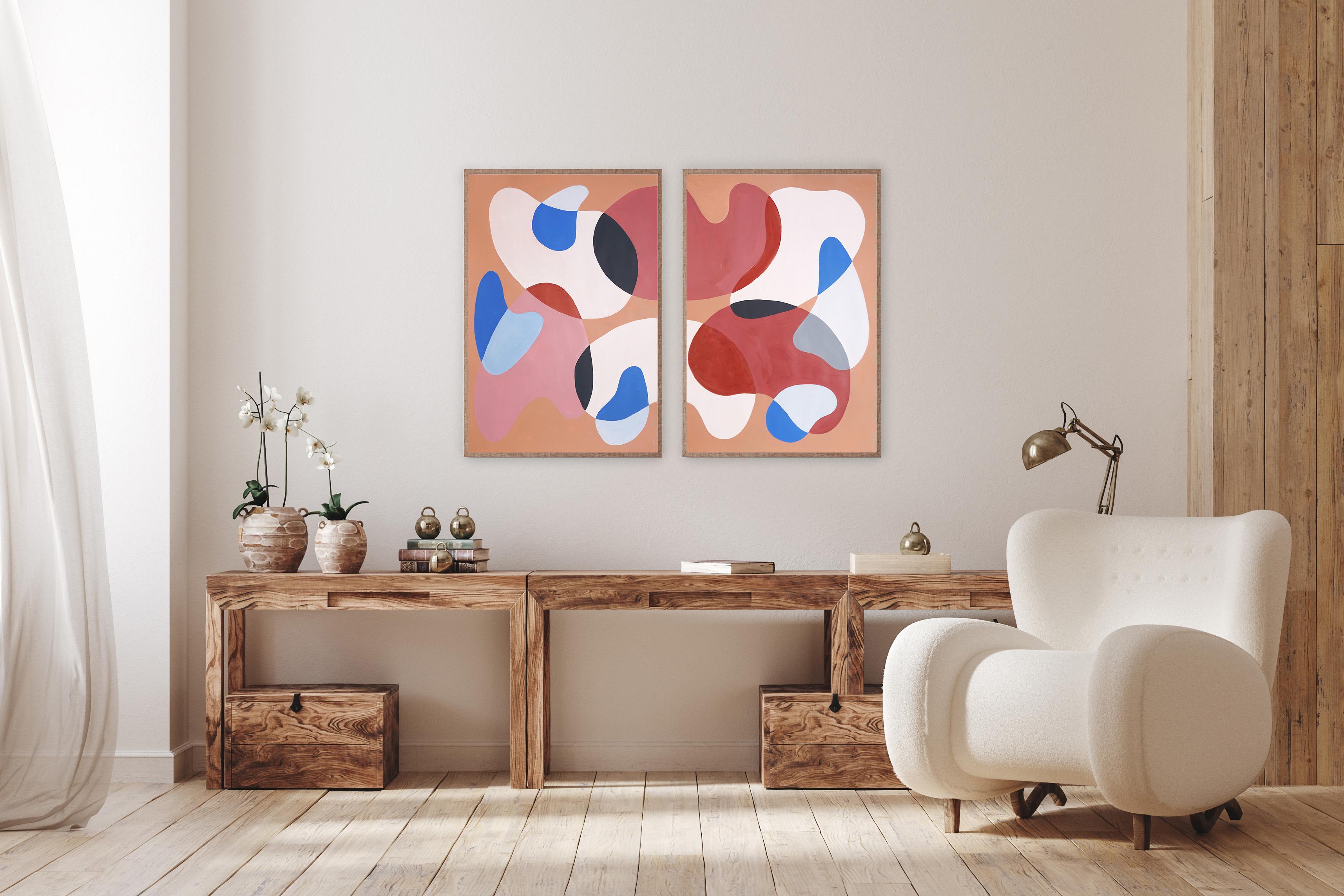 Cueva de Terracota, Formas Abstractas Modernas de Mediados de Siglo, Díptico de Pintura sobre Papel en venta 2