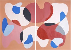 Terracota Cave, Mid-Century Modern Abstract Shapes, Painting Diptych on Paper
