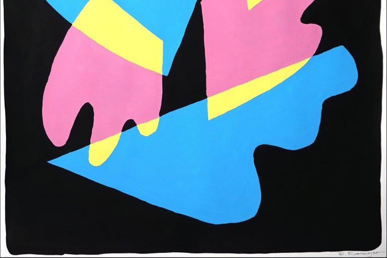The Magic Trick, Neon Tones, Mid-Century Shapes and Layer on Black Background - Abstract Painting by Ryan Rivadeneyra