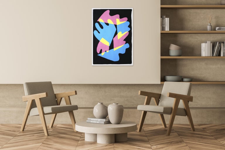 The Magic Trick, Neon Tones, Mid-Century Shapes and Layer on Black Background For Sale 3