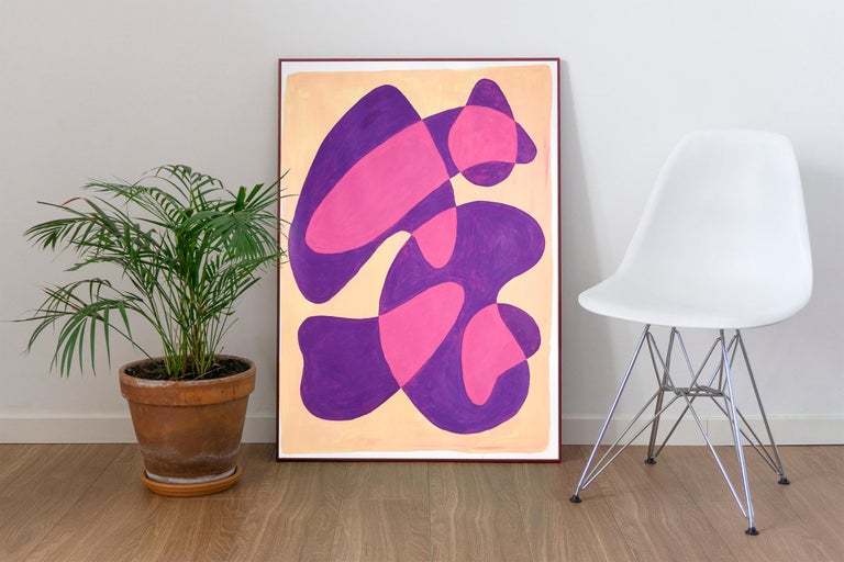 Translucent Purple Bubbles, Mid-Century Shapes in Warm Tones, Overlapping Layers - Painting by Ryan Rivadeneyra