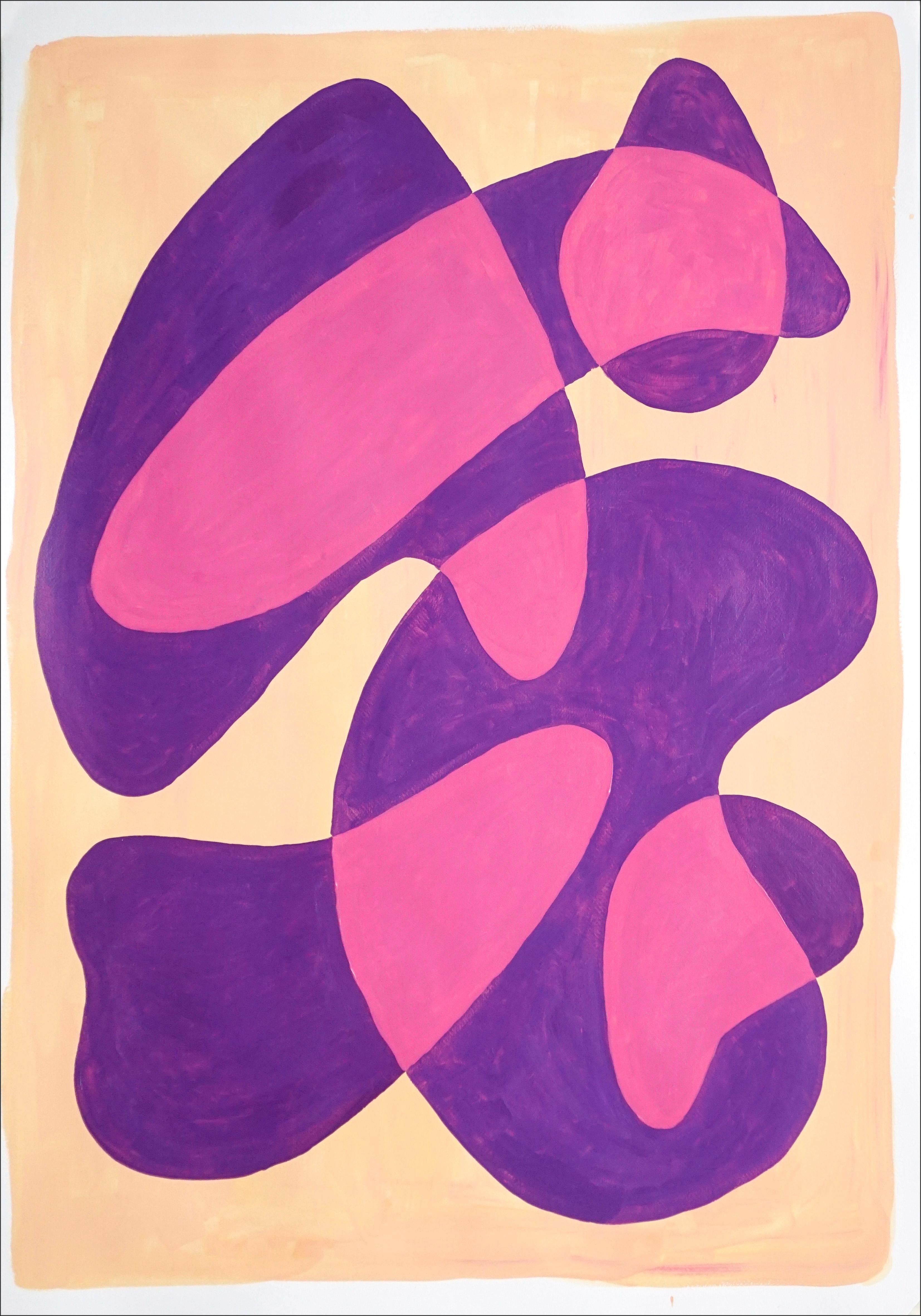 Translucent Purple Bubbles, Mid-Century Shapes in Warm Tones, Overlapping Layers