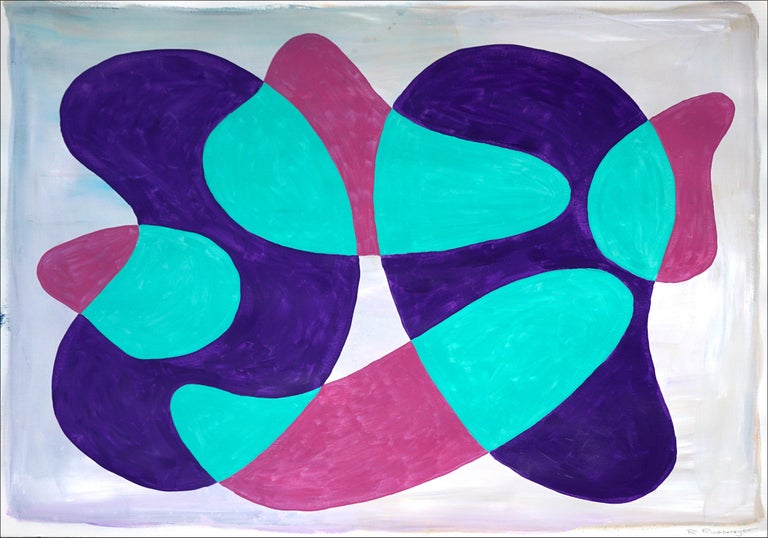 Ryan Rivadeneyra Still-Life Painting - Translucent Teal Kidney Pools, Mid-Century Shapes and Layers in Cold Blue Tones