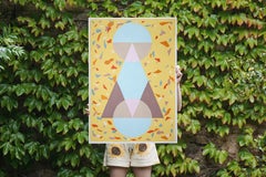 Triangular Architecture in Pastel Tones, Light Yellow Background Terrazzo Shapes