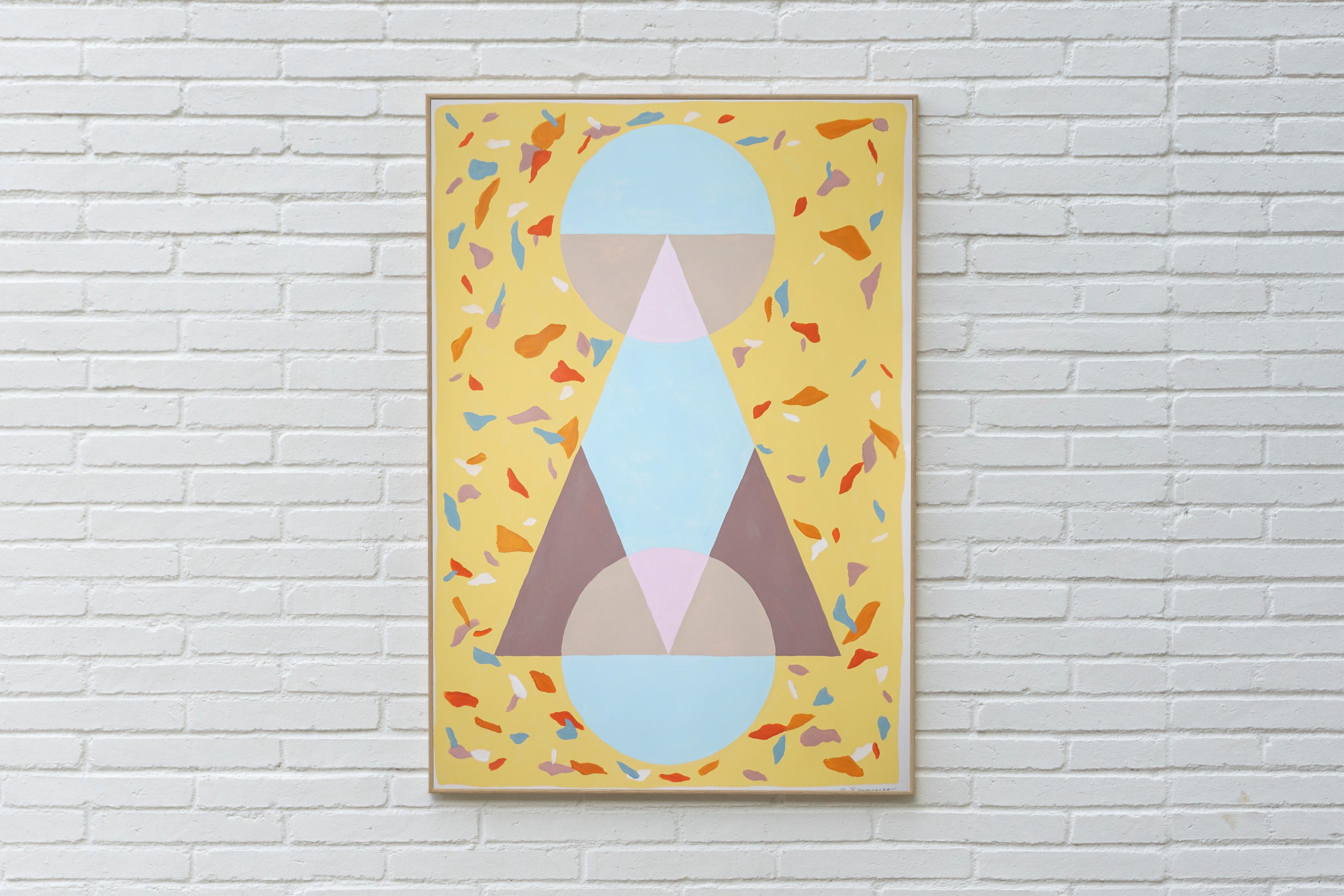 Triangular Architecture in Pastel Tones, Light Yellow Background Terrazzo Shapes 3